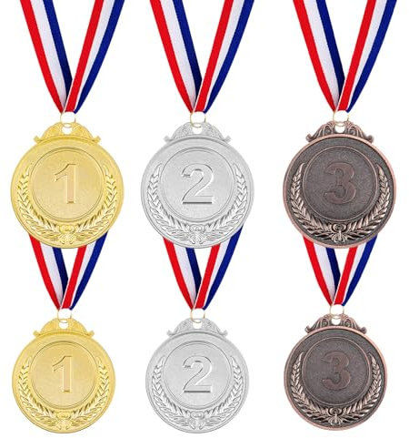 maxtachi Medaille Mit Gravur,6 Stück Robuste Zinklegierung Medaillen Fussball,Eingraviertes Feines Design,Für Schulspiele, Basketball, Fußball, Schwimmen, Leichtathletik, Boxen-Gold, Silber, Kupfer
