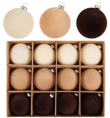 12Pc 2.4Inch Velvet Christmas Ornaments Balls Sets Shatterproof Christmas Balls Neutral Textured Xmas Decorative Flocked Ornaments for Christmas tree Hanging Balls