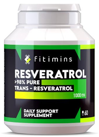 Trans-Resveratrol 1000mg Daily Support Supplements | Reduce Cholesterol, Boost Weight Loss, Improve Metabolism | 1-Month Supply | 60 Vegan Capsules | Fitimins