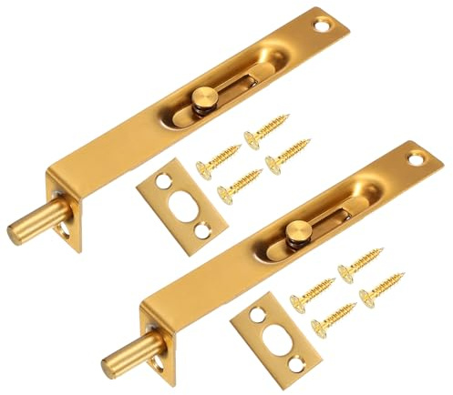 sourcing map Lot de 2 boulons encastrés de 15,2 x 2,2 cm en laiton massif pour porte double - Loquet coulissant dissimulé en acier inoxydable pour portes coulissantes en bois, placard, armoire - Or