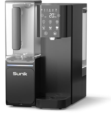 Sunik Auftisch Osmoseanlage NC100-H Wasserfilter | Heißwasserfunktion (bis 100°C), Umkehrosmoseanlage mit Tank - Keine Installation, 5-Stufen Filtration, TDS-Anzeige, UV-Desinfektion & Kalkschutz