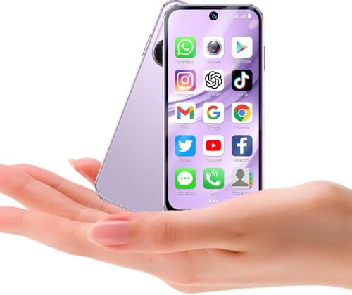 Hipipooo 4G Mini Smartphone, Dubbel SIM, 3,9 Tums Skärm, 2,0 + 5,0 MP Dubbelkamera, 1950 mAh Batteri, Android 12 Minitelefon för Barn (4 GB + 64 GB, Lila)