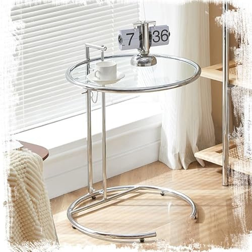 GSKFXJ Runder Sofa Beistelltisch Höhenverstellbar, C Form Couchtisch Aus Glas, Stylischer Transparente Kaffeetisch Für Bett, Sofatisch Für Kleine Platz(Transparent Glass)