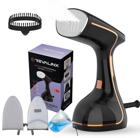 REVALINX Plancha Vertical Vapor 1800W, Portátil y de Mano 2 en 1 con Pantalla LCD, Depósito 320ml, Antigoteo, Calentamiento Rápido – Steamer para Ropa Viaje y Hogar