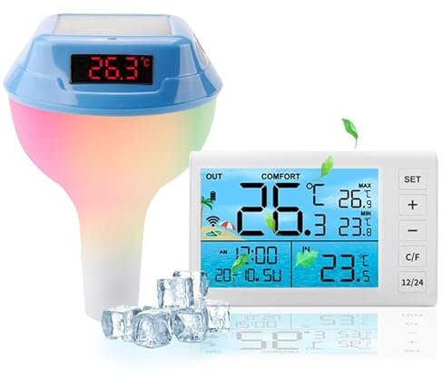 Termometro Galleggiante per Piscina Senza Fili con Sensore Esterno,Termometro per Piscina Digitale Termometro Galleggiante Termometro Neonato Bagnetto Wireless con Ricevitore per Piscina Spa Acquari