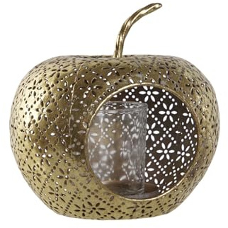 PORTAVELA METAL CRISTAL 14X14X13 MANZANA DORADO