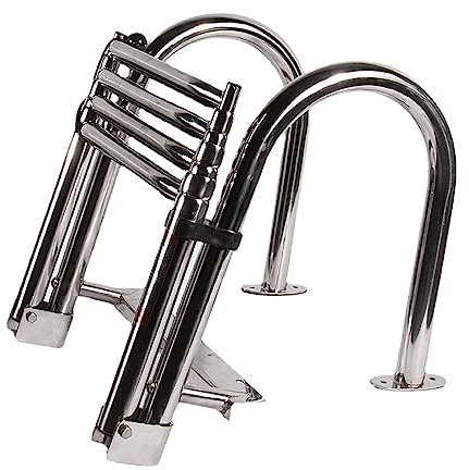 Scaletta pieghevole a 4 gradini per barca con piattaforma superiore in acciaio inox, scala per imbarcazioni entrobordo per banchina, piscina, pontone, scale marine resistenti
