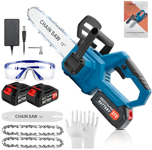 BIAOQINBO Kettensäge mit Akku, 12 Zoll 21v Elektrische Akku Kettensäge Tragbare mit Bürstenlosem Motor für Schneiden von Ästen Bäume Gartenarbeiten Wälder(Blau)