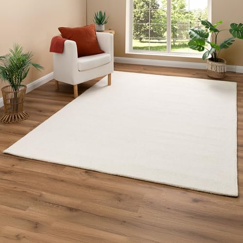 Steffensmeier Handtuft Teppich Brisbane | Rechteckig | Wolle | 20 mm Florhöhe | weich & hochwertig | Creme, Größe: 70x140 cm