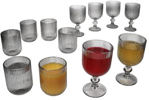 MamboCat Agata Set di 12 bicchieri da vino grigio I 6 bicchieri da vino da 240 ml e 6 bicchieri da acqua da 250 ml, eleganti e stabili bicchieri per vino rosso e bianco, acqua, succo e altro ancora