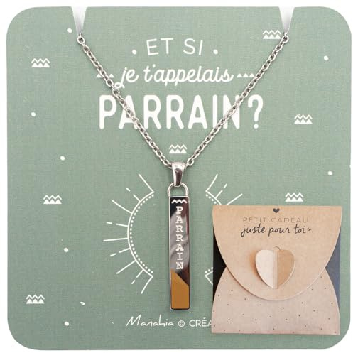 Manahia - Collier argent homme - Acier inoxydable - Et si je t’appelais parrain ? - Idée demande parrain originale, annonce naissance, bijou message homme