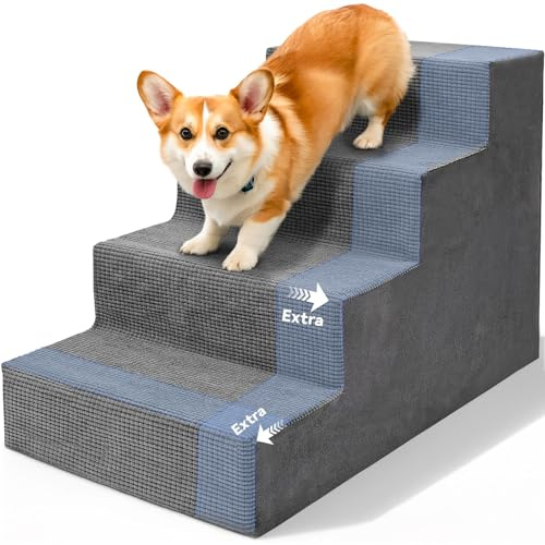 Niubya Hundetreppe für Kleine Hunde, D70xW40xH45 cm, für Katzentreppe Hundetreppe Bett und Sofa, ältere und verletzte Haustiere, mit waschbarem Bezug und hochdichtem Schaumstoff (Grau, 4 Stufen)