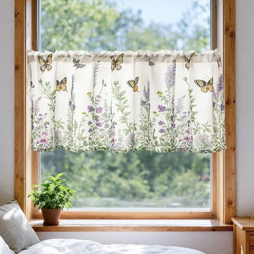 Hoisy Gardinen Kurz Fenster Gardinen Landhausstil Fenstergardine Blumen Bistrogardine Modern 60x100 Wohnzimmer Küche