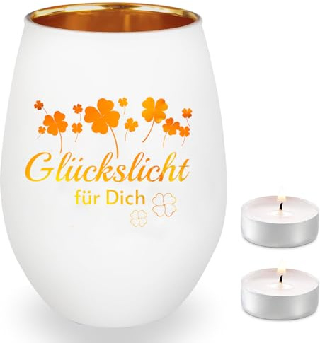 Joycabin Teelichthalter Geschenk, Graviertes Windlicht mit Aufschrift Glückslicht Geschenkidee, Kollegin Dankeschön Geschenke, Glückslicht Teelicht für Frauen Geburtstag Weihnachten