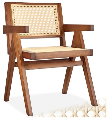 tectake® Stuhl mit Armlehne, Küchenstuhl, Armlehnstuhl, Boho Korbsessel Wiener Geflecht, Dining Chair, Stuhl Esszimmer, Sessel Wohnzimmer, Holzstuhl Sitzecke Küche - Eiche dunkel mit Armlehne, 1 Stuhl