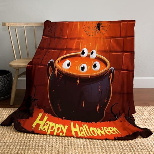 MLSOWM Manta de Franela Caldero De Halloween Manta Polar Extra Suave Cubre Colcha Four Seasons Estilo De Dibujos Animados Cobijas Funda Decorativa para Sofá, Cama 230x270cm Rojo