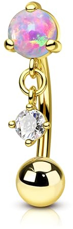 Agrewd Bijou de Percing Rook Opale Rose Or Barre de Sourcil 16G Filetage Intérieur Percing Boucle d'Oreille Cartilage Daith Acier Inoxydable 316l Barbell Courbé pour Femmes 8mm
