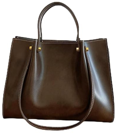 Genérico Bolso de mano de trabajo holgado de gran capacidad con Cremallera, bolso de hombro de otoño invierno con Cremallera Bolso de mano de cuero suave de PU para mujer retro (Café,Talla única)