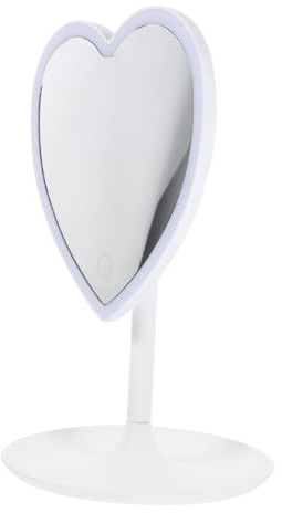 MOTHNUR Espejo de Maquillaje de Abs LED para Escritorio Forma de Corazón y Batería 800mah Espejo Cosmético Blanco Luz Incorporada para Uso en Mesa