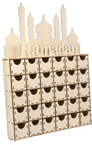 SHINEOFI Calendrier De L’Avent en Bois Artisanal 24 Tiroirs Compact Compte à Rebours Ramadan Décoration Festive Maison Bureau