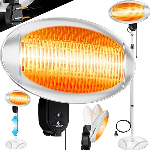 KESSER® Infrarot Heizstrahler Outdoor | Indoor 2000W Infrarotheizung höhenverstellbar Standgerät + Wand, Kippsicherung & 3 Heizstufen, Infrarotheizung, Terrassen Wärmestrahler IPX4 Schutz, Silber