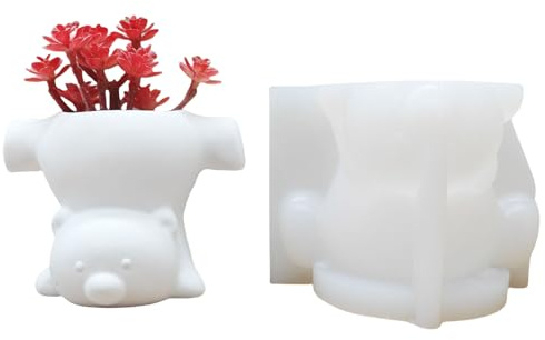 Moldes de silicona con figura de oso para hacer macetas en maceta, jarrones de cemento, manualidades, decoración del hogar, resina epoxi, moldes de silicona para jarrones