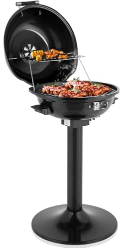 Outopee Electric BBQ Grill, Portable Removable Stand Barbecue Grill with Double Layer Design, Detachable Pull-out Drip Tray for Kitchen Garden Patio Balcony Outdoor & Indoor Use, 1600W, Black