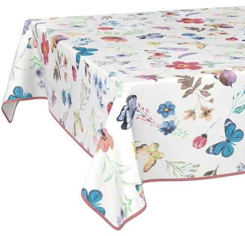 Wachstuchtischdecke Tischdecke abwaschbar Wachstischdecke pflegeleicht wasserabweisend Lotuseffekt Gartentischdecke Schmetterlinge 180 x 140 cm mit Saum (Eingefasst)