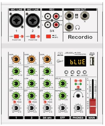 Wadakada -A4 Console de DJ Numérique Portable Professionnelle avec Bordure de Mixage USB Mélangeur Audio de Chant en Direct Blanc 1 Pièce