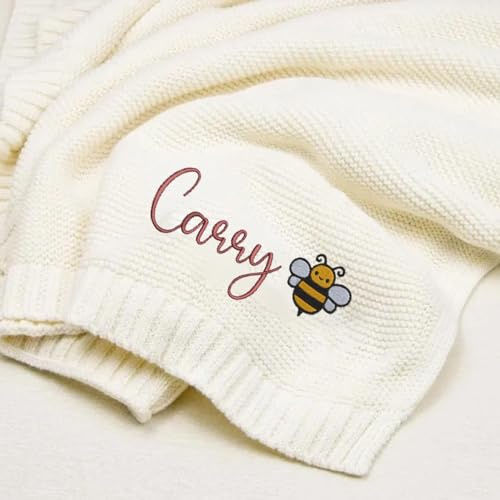 Maßgeschneiderte Gestrickte Baumwoll-Babydecke Mit Namen Und Mustern Bestickt, Personalisierte Babydecken Für Den Kinderwagen, Weiche, Warme Babydecken Für Jungen Und Mädchen