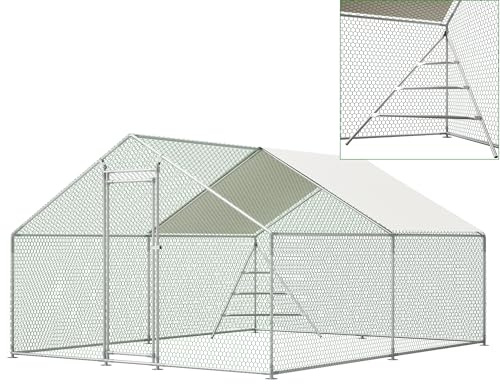 Jaxenor Hühnerstall mit Integriertem Klettergerüst, 3x4x2m, Freilaufgehege Hühnerstall mit Sicherheitsschloss, Hühnergehege mit Dach und Lauffläche, Hühnerauslauf für Kleintiere und Geflügel, Silber