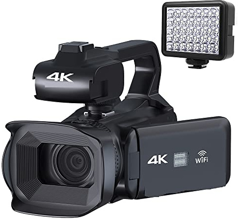 Appareil Photo numérique, Caméscope Professionnel 18X Full 4K 60FPS for Webcam en Direct 64MP caméra vidéo numérique 4 enregistreur Vlog à écran Rotatif(NO SD Card,with Light)