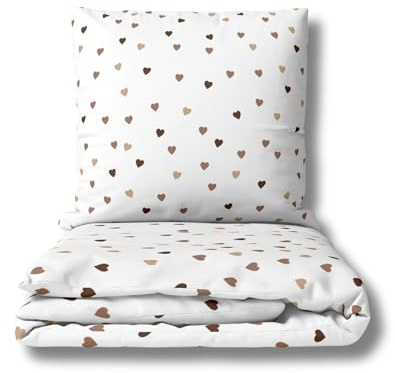 MTOnlinehandel Herzen Bettwäsche 155x220 + 80x80 – kuscheliger Flanell/Biber aus 100% Baumwolle, Öko-Tex Zertifiziert, Reißverschluss Little Heart Paris Print (155x220)
