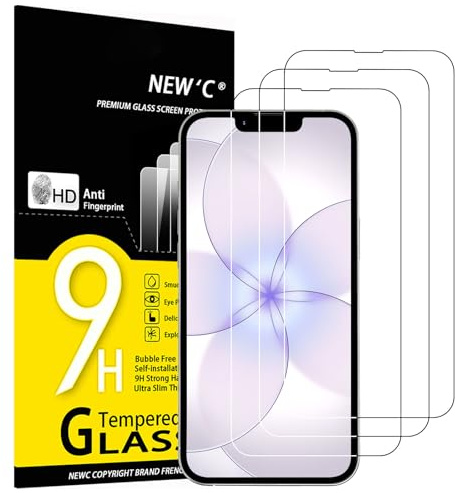 NEW'C 3 Piezas, Protector Pantalla para iPhone 17e (6,1 pulgadas), Cristal templado Antiarañazos, Antihuellas,Sin Burbujas, Dureza 9H,0.33 mm Ultra Transparente, Ultra Resistente
