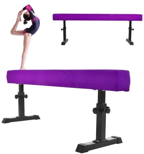 Generico 180 cm Trave Ginnastica per casa Altezza Regolabile 5 Livelli (13-61 cm) Base Antiscivolo, Montaggio Facile – Gym Beam carico 50 kg per Bambini 3+ Viola