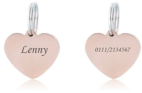 ZALAGO Herz Edelstahl Personalisiert Haustier ID Tag Hund Tag Hundemarke Anhaenger MIT Gravur Service,Rose Gold