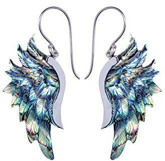 81stgeneration Große Geschnitzte Engelsflügel-ohrringe aus 925er Sterlingsilber mit Abalone-motiv | Handgefertigte Baumelnde Ohrringe mit Adler-vogelfedern für Damen | Boho-statement-schmuckgeschenk