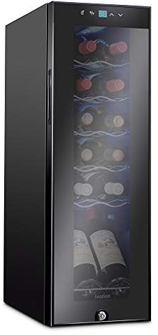 Ivation 12 Bottle Compressor Wine Cooler Refrigerator w/Lock, Large Freestanding Wine Cellar Fridge, 41f-64f Digital Temperature Control Glass Door Black
