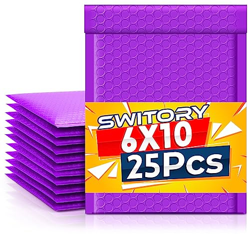 Switory Lot de 25 enveloppes à bulles A5 15,2 cm x 22,9 cm en vrac # 0, enveloppes à bulles doublées de papier polymailer sacs pour envoi d'expédition avec fermeture autocollante – Violet