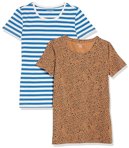 Amazon Essentials Camiseta de Manga Corta con Cuello Redondo y Corte Recto Mujer, Paquetes Múltiples