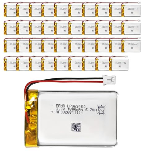 EEMB Lithium Polymer battery 3.7V 1800mAh 963450 Lipo Rechargeable Battery Pack with wire JST Connector for Dashcam and Bluetooth Speaker-confirm device & connector polarity before purchase(40)