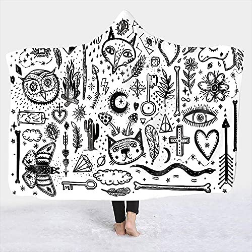 YUNHOME Kapuzendecke Decke Mit Kapuze Kuscheldecke Blanket Hoodie Schwarzweiss-Seltsames Kleines Muster Warme Mit Kapuze-Decke Magische Mantel-Mantel Mit Kapuze-Lmt272-2_200X150.