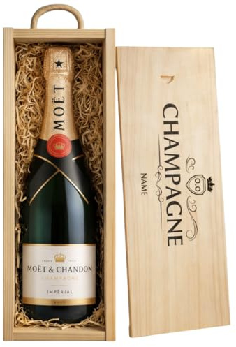 Personalised Moët & Chandon Champagne Gift Set 75cl in Wooden Presentation Gift Box – Sparkling Wine and Prosecco Gifts for Women, Gift Hamper, Thank You Hamper, Birthday Christmas Anniversary Present