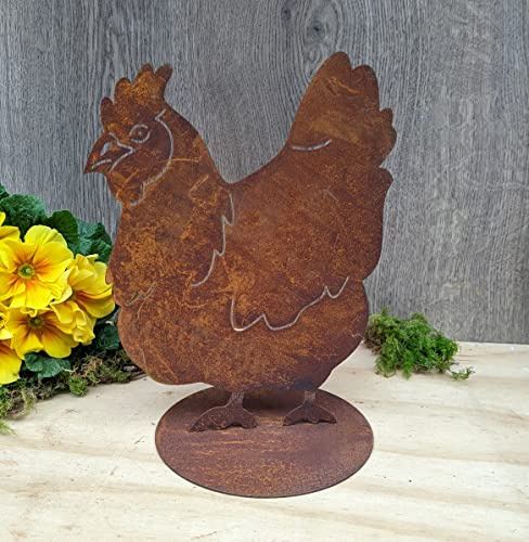 terracotta-toepfe-de Huhn ca. 25 cm hoch aus Metall in Edelrost Rost Tier Garten Bauernhof