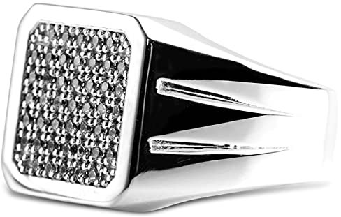Ayoiow Silber Ring 925 Gravur, Siegelringe mit Gravur Siegelring mit Zirkonia Ring Größe 65 (20.7)