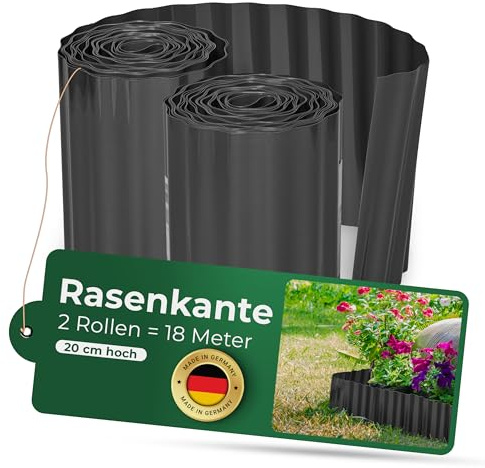 Novatool Rasenkante Kunststoff 20 cm hoch I 2x9 Meter I Anthrazit I Beeteinfassung Gießrand Begrenzung Garten Beetumrandung Beeteingrenzung Rasenbegrenzung Rasenumrandungen Beetumrandungen