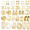 CASSIECA 36 Paar Gold Perlen Ohrringe Set für Damen Mädchen - Mode Kettenglied Creolen Ohrstecker Tropfen Boho Statement Acryl Hypoallergen Schmuck Geschenk für Geburtstagsfeier