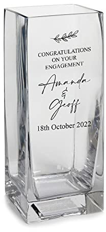 Personalised Square Engagement Glass Flower Vase Gift Present