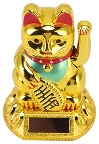 Fdit Chinesische Glückskatze, Solarbetriebene Glückskatzenform Skulpturen Reichtum Einladende Katzen Winkender Arm für Home Stores Display (Golden)
