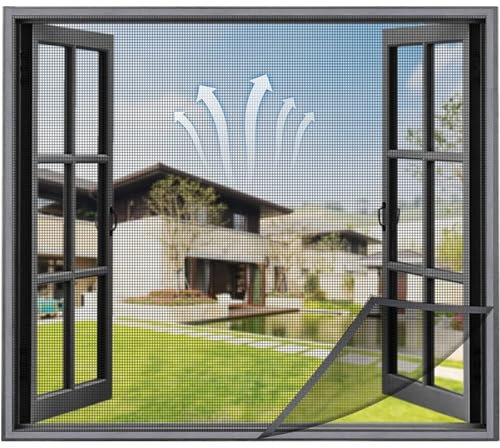 Fly Screen Window Insect Screen Nylon Buckle Fastener Without Drilling Mosquito net roof Window Fly Screen 80x125cm (Black)